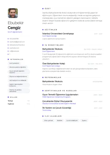 Sınıf Öğretmeni Cv Örnekleri cv indir